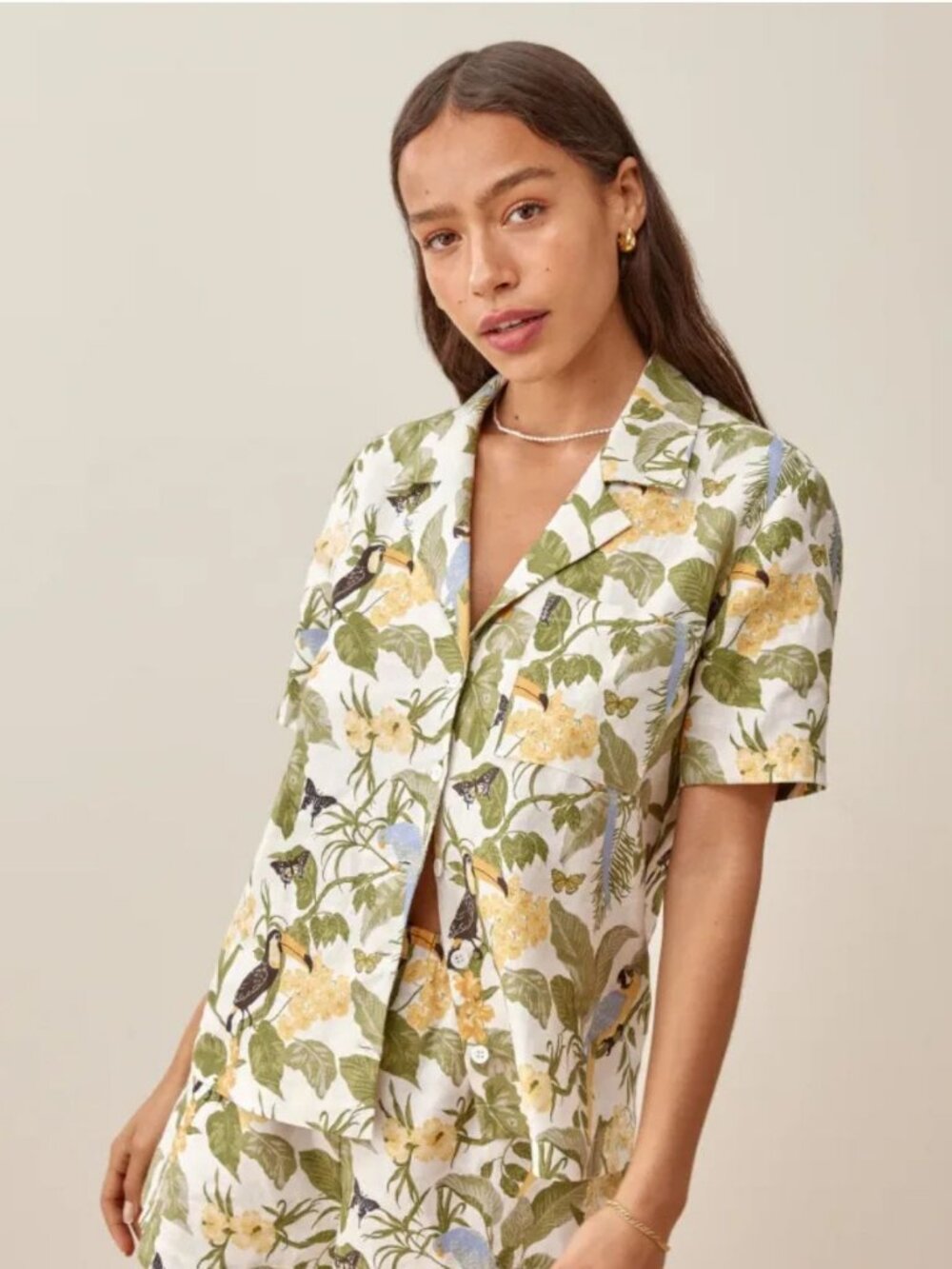 Reformation Lompoc Linen Button Down Top Tropics Size Small